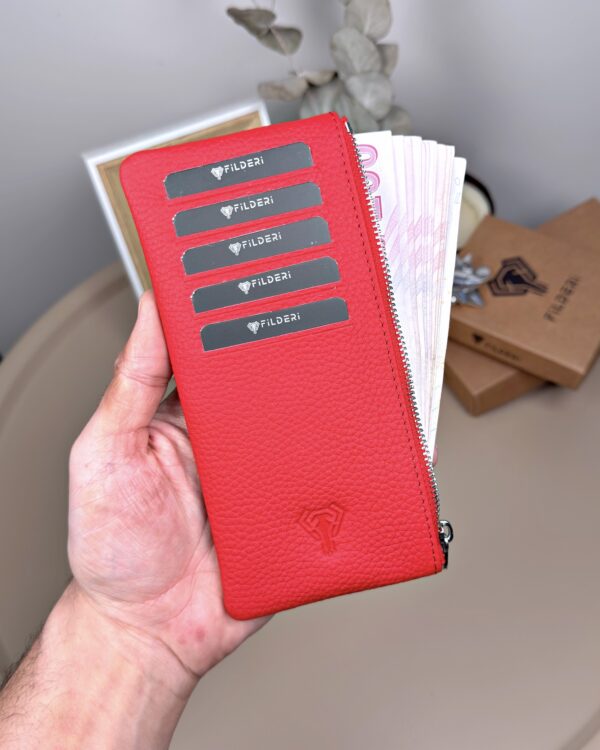 Hakiki Deri Uzun Kartlık – Fermuarlı, Kırmızı | 2127