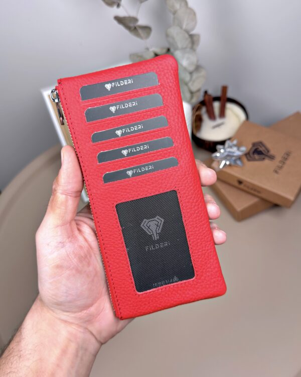 Hakiki Deri Uzun Kartlık – Fermuarlı, Kırmızı | 2127