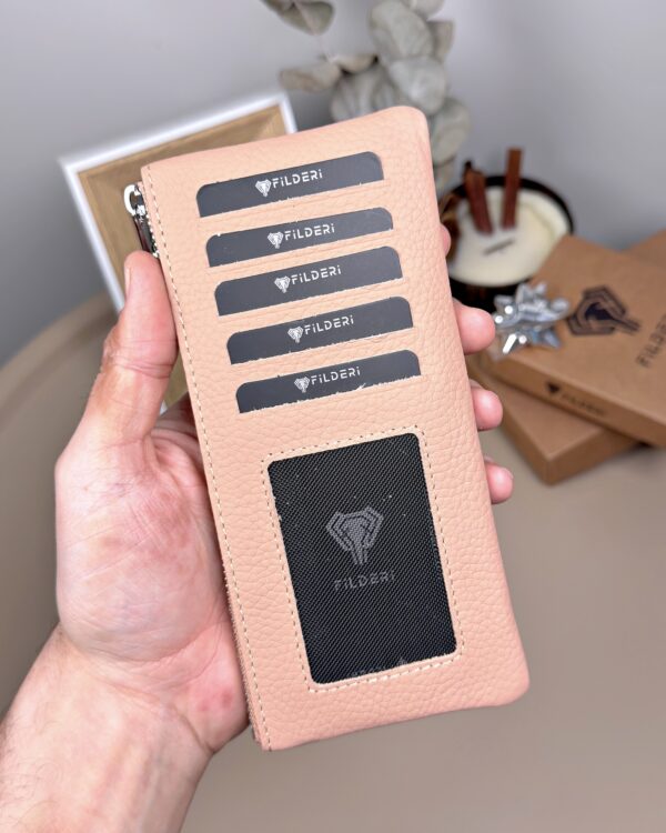 Hakiki Deri Uzun Kartlık – Fermuarlı, Pudra | 2127