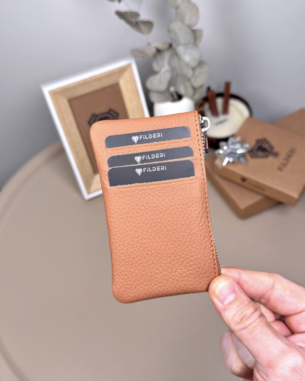 Hakiki Deri Kartlık – Slim , Fermuarlı,Taba | 2126