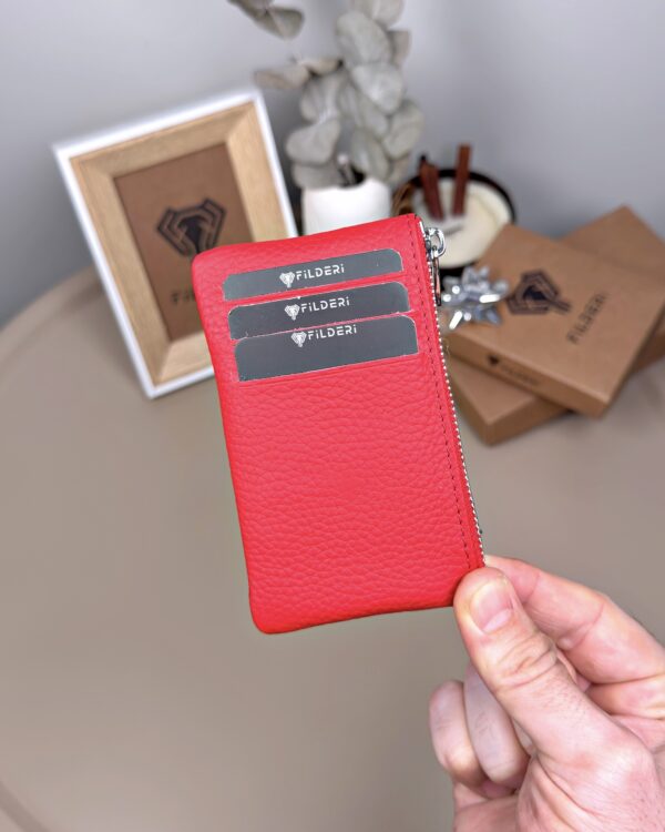 Hakiki Deri Kartlık – Slim , Fermuarlı,Kırmızı | 2126