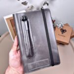 Hakiki Deri Ajanda - Kalem Yuvalı, İsme Özel, Gri | 2129