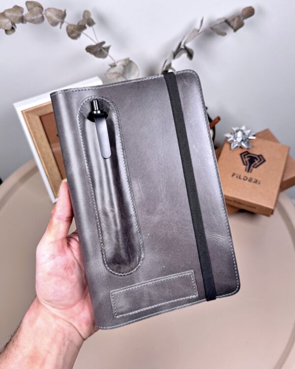 Hakiki Deri Ajanda - Kalem Yuvalı, İsme Özel, Gri | 2129