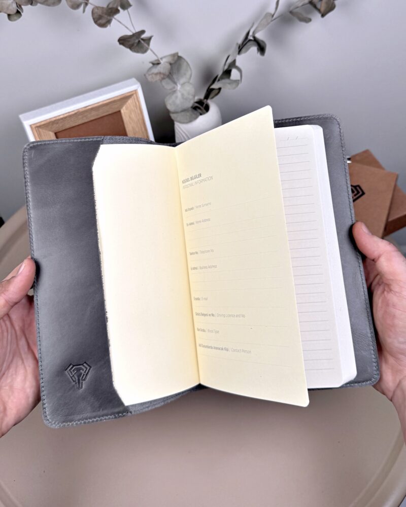 Hakiki Deri Ajanda - Kalem Yuvalı, İsme Özel, Gri | 2129