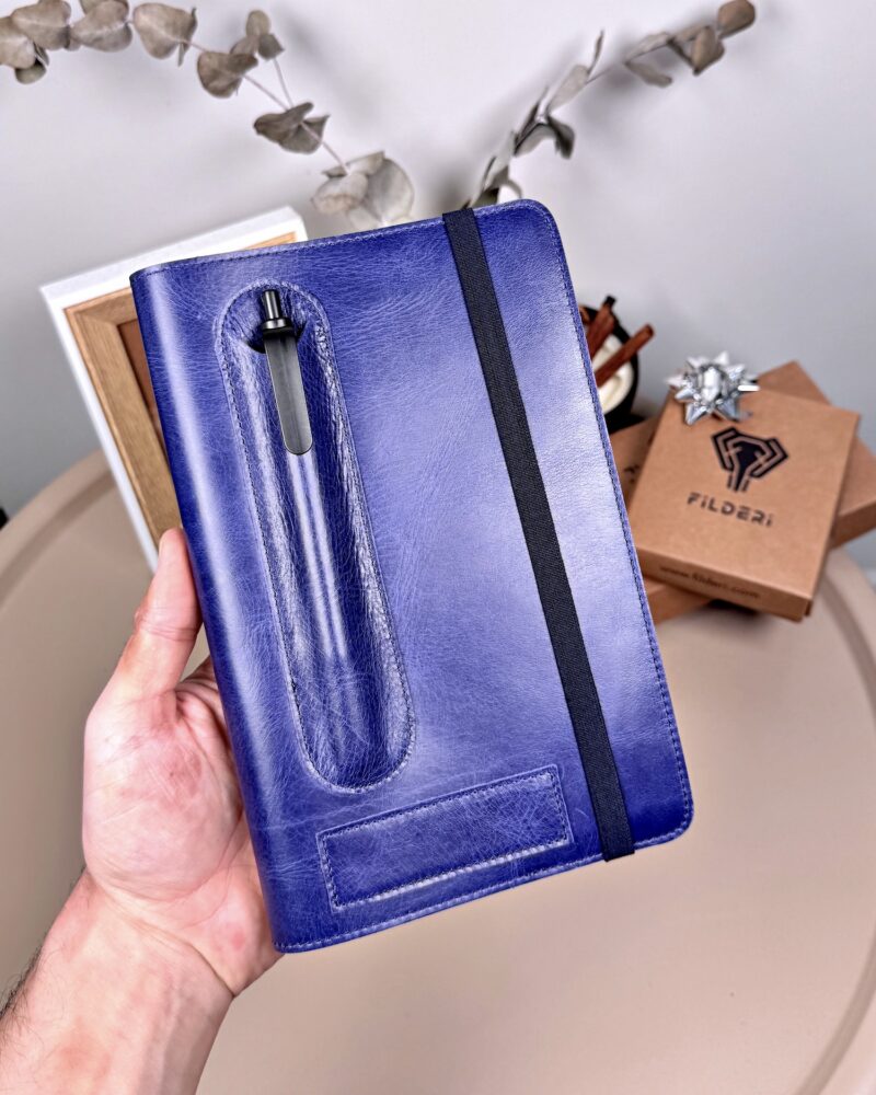 Hakiki Deri Ajanda - Kalem Yuvalı, İsme Özel, Lacivert | 2129