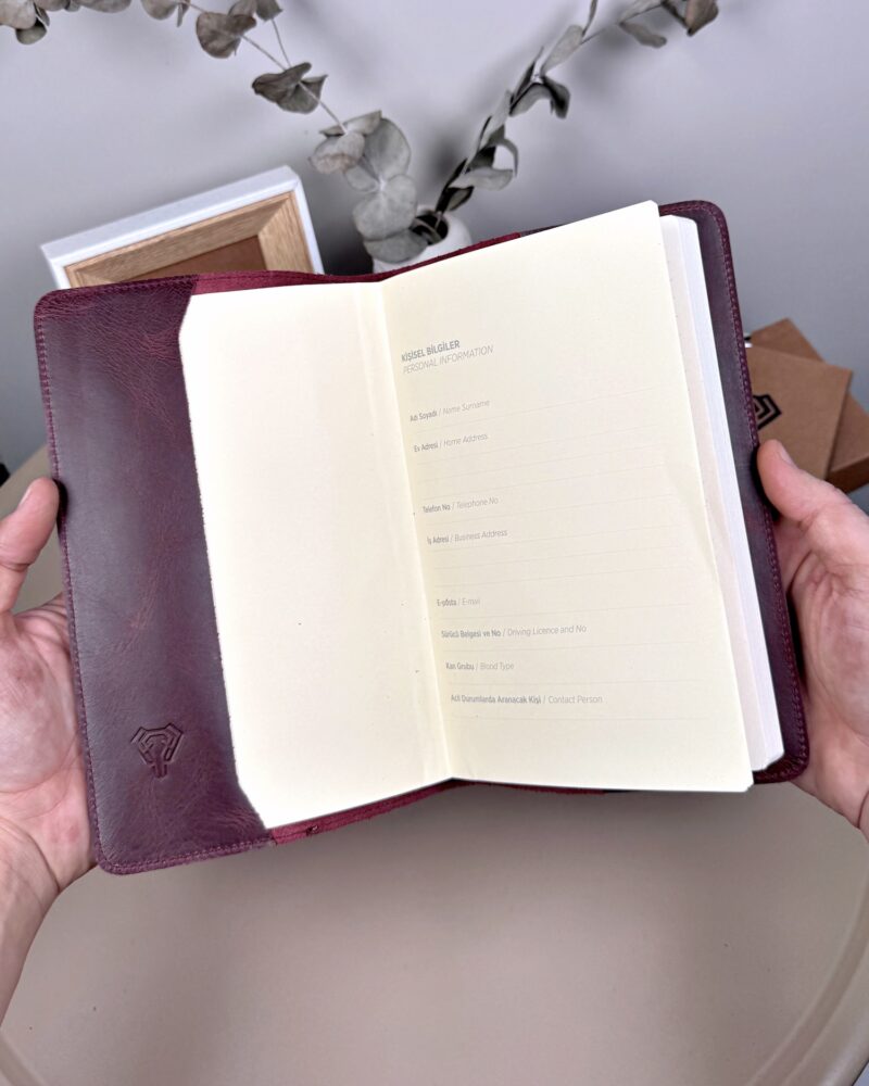 Hakiki Deri Ajanda - Kalem Yuvalı, İsme Özel, Bordo | 2129