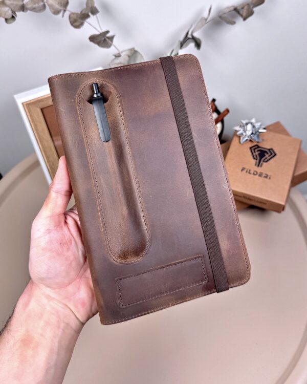 Hakiki Deri Ajanda - Kalem Yuvalı, İsme Özel, Kahve | 2129