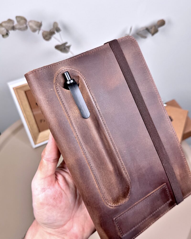 Hakiki Deri Ajanda - Kalem Yuvalı, İsme Özel, Kahve | 2129