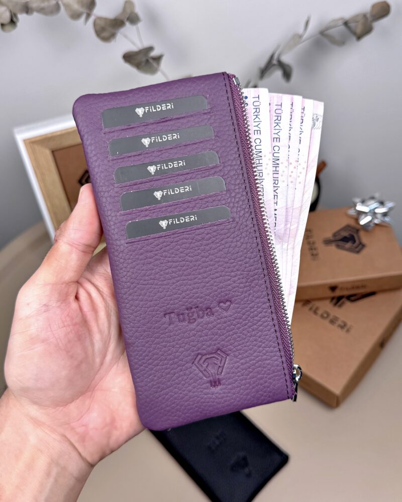 Hakiki Deri Uzun Kartlık – Fermuarlı, Mor | 2127