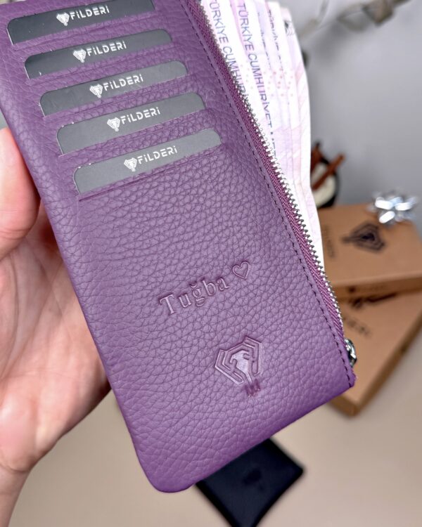 Hakiki Deri Uzun Kartlık – Fermuarlı, Mor | 2127