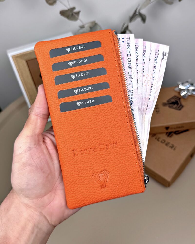 Hakiki Deri Uzun Kartlık – Fermuarlı, Turuncu | 2127