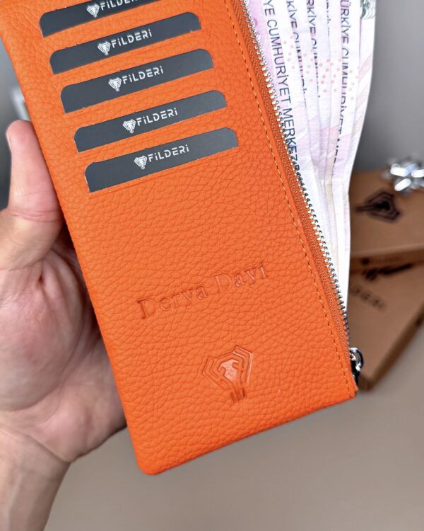 Hakiki Deri Uzun Kartlık – Fermuarlı, Turuncu | 2127