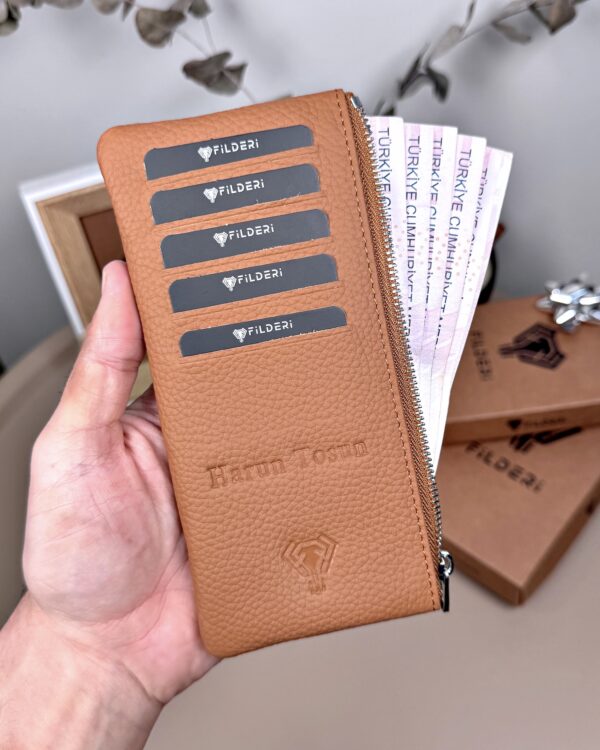 Hakiki Deri Uzun Kartlık – Fermuarlı, Taba | 2127