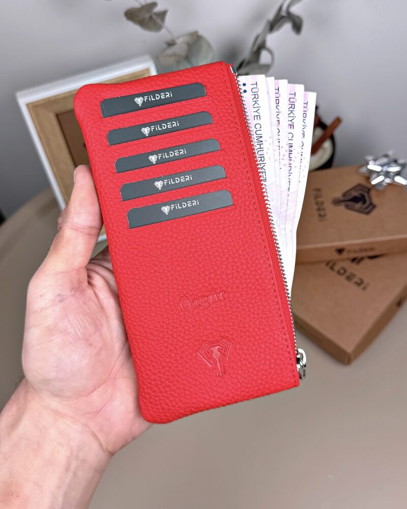 Hakiki Deri Uzun Kartlık – Fermuarlı, Kırmızı | 2127