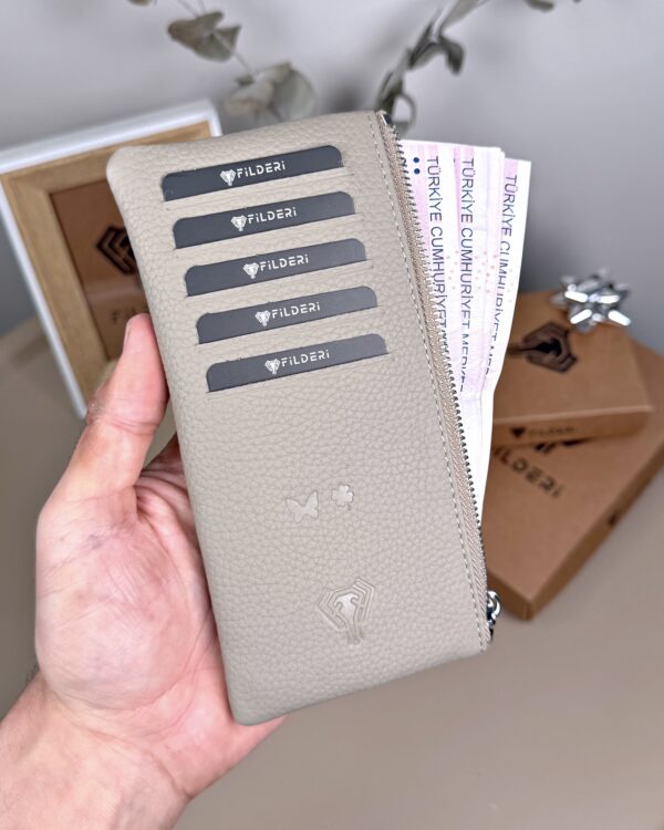 Hakiki Deri Uzun Kartlık – Fermuarlı, Vizon | 2127