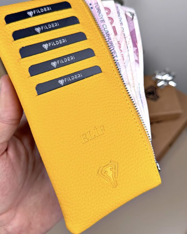 Hakiki Deri Uzun Kartlık – Fermuarlı, Sarı | 2127