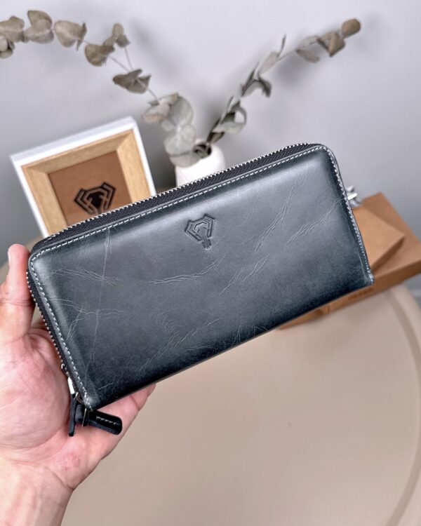 Çift Telefon Bölmeli Cüzdan – Antrasit Hakiki Deri | 2079