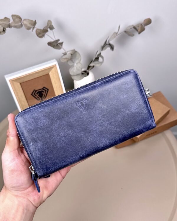 Çift Telefon Bölmeli Cüzdan – Lacivert Hakiki Deri | 2079