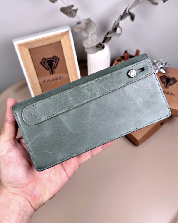 Telefon Bölmeli Cüzdan Hakiki Deri – El Tutamaçlı Yeşil Renk | 2028