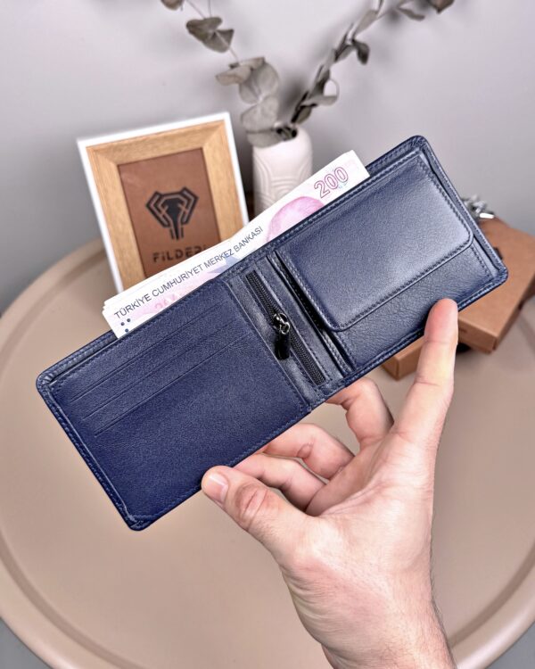 İsimli Erkek Cüzdan Hakiki Deri Parlak Lacivert Renk 2016