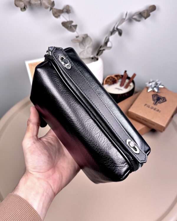 Çok Bölmeli El Çantası – Parlak Siyah Hakiki Deri | 2103