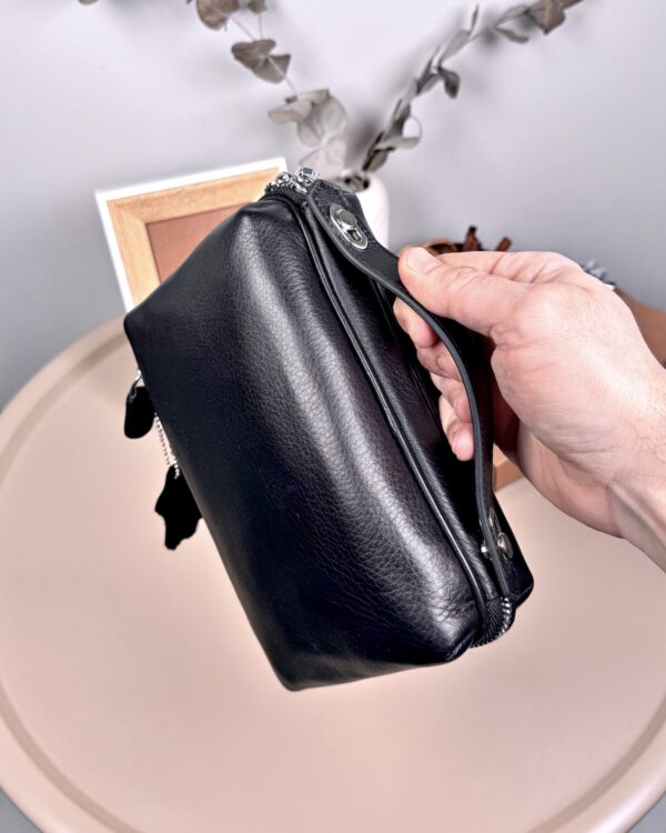 Çok Bölmeli El Çantası – Parlak Siyah Hakiki Deri | 2103