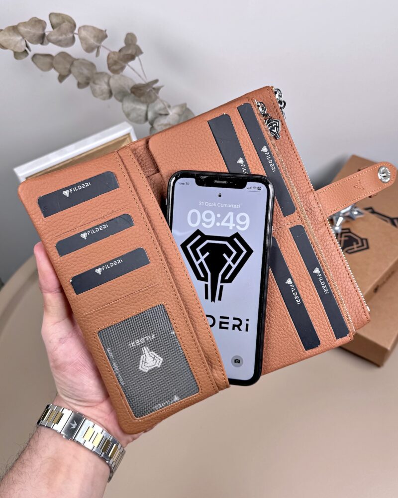 Kadın Cüzdan – Hakiki Deri, Fermuarlı & Mıknatıslı Taba | 2133