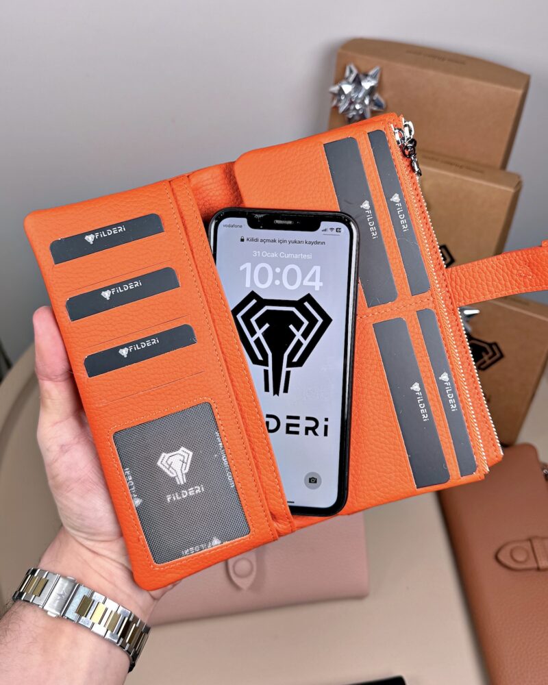 Kadın Cüzdan – Hakiki Deri, Fermuarlı & Mıknatıslı Turuncu | 2133