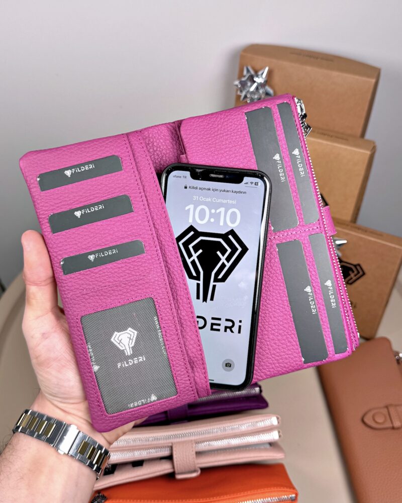 Kadın Cüzdan – Hakiki Deri, Fermuarlı & Mıknatıslı Fuşya | 2133