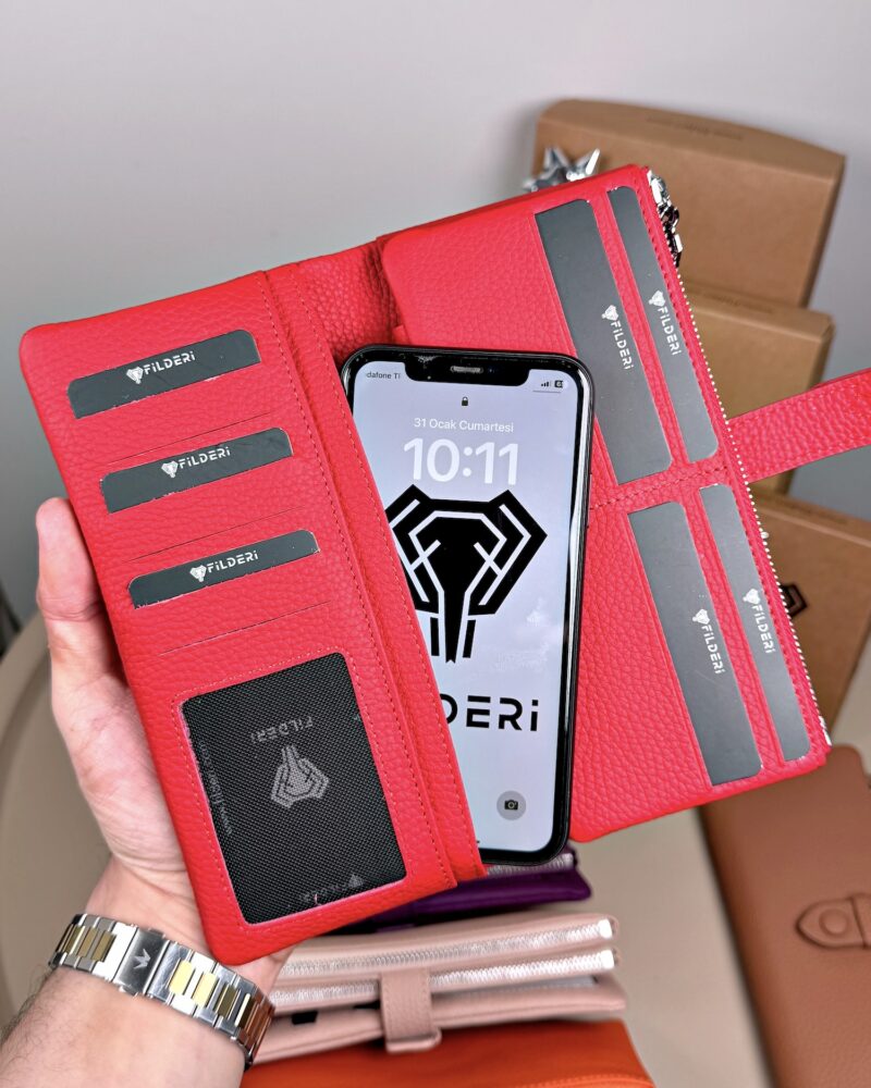 Kadın Cüzdan – Hakiki Deri, Fermuarlı & Mıknatıslı Kırmızı | 2133
