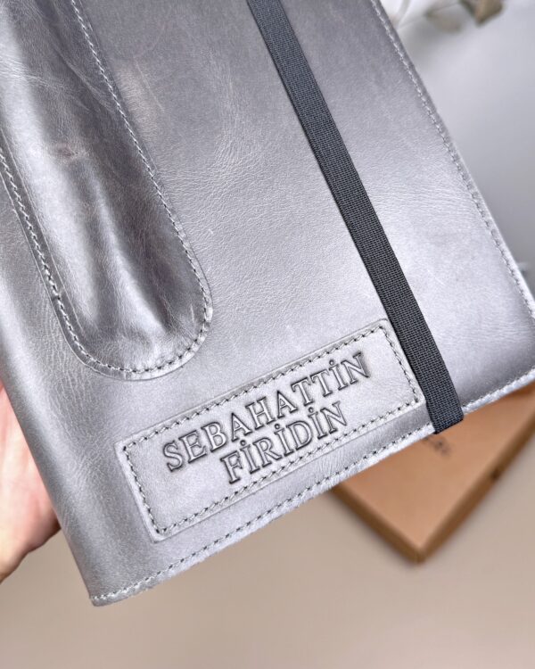 Hakiki Deri Ajanda - Kalem Yuvalı, İsme Özel, Gri | 2129
