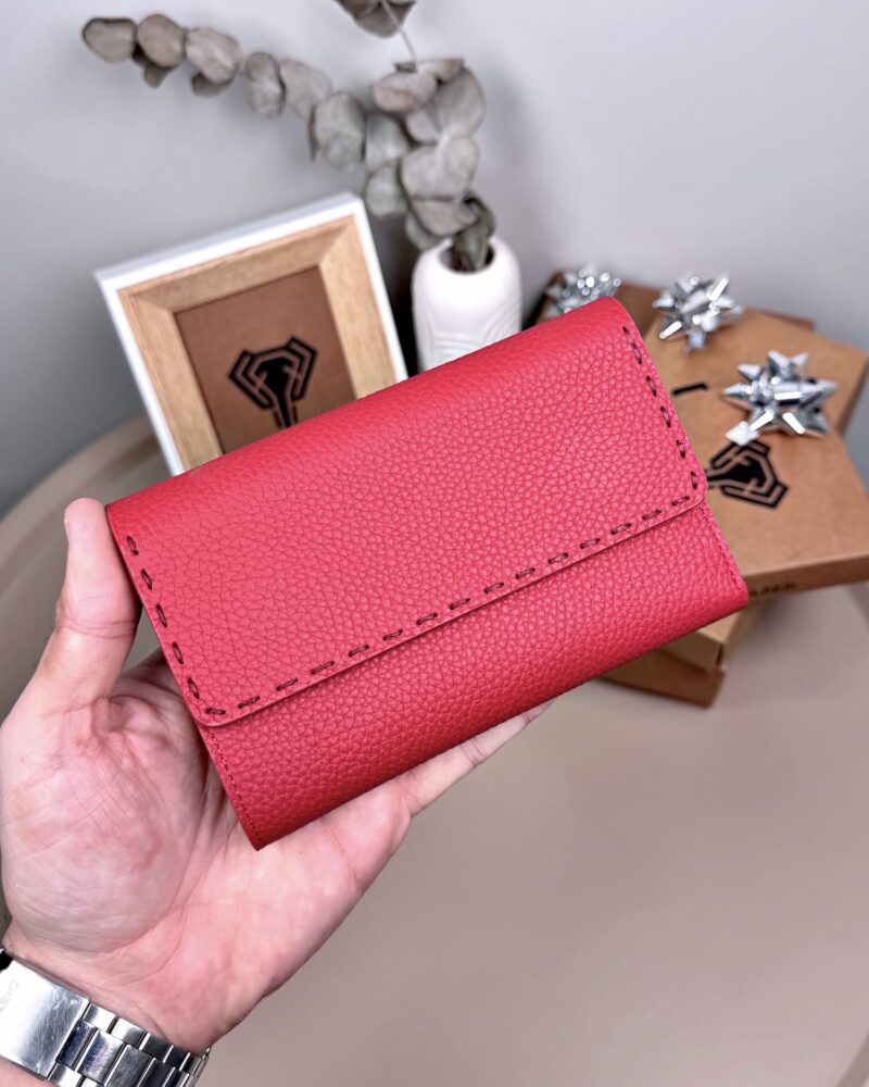 Kadın Cüzdan – Süs Dikişli Kırmızı Guti Hakiki Deri | 2095