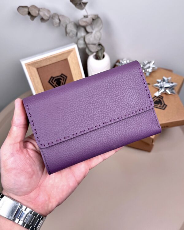 Kadın Cüzdan – Süs Dikişli Mor Guti Hakiki Deri | 2095