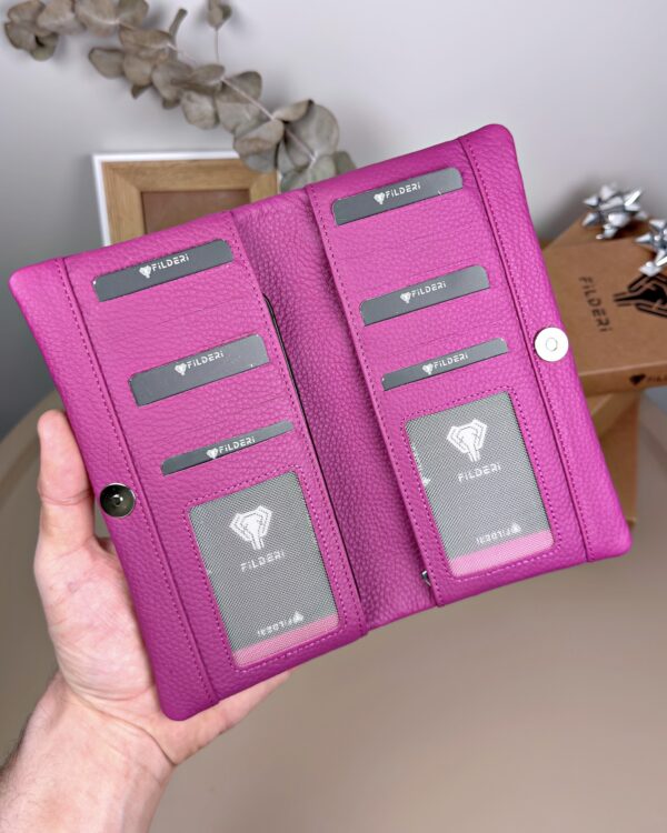 Telefon Bölmeli Cüzdan – Hakiki Deri, Kartlıklı, Fuşya | 2134