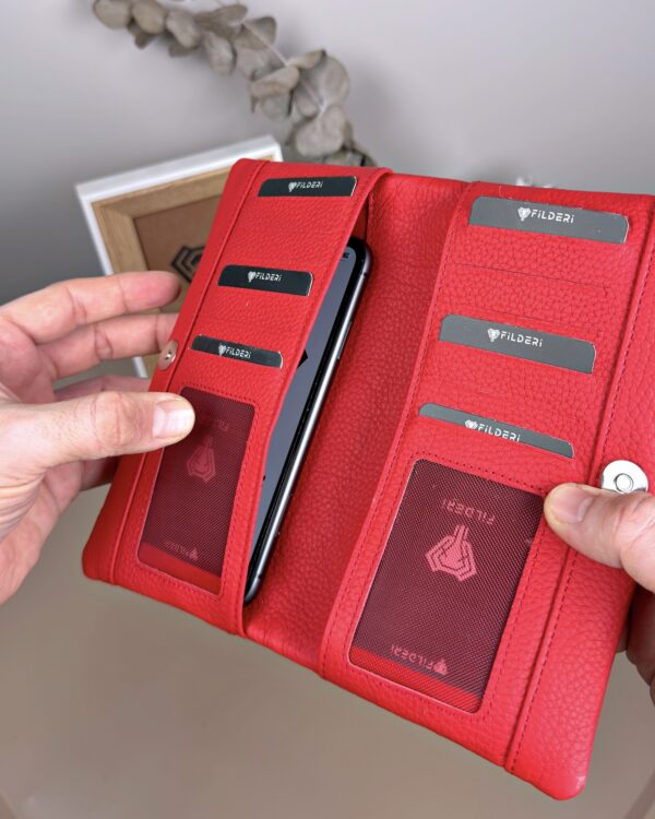 Telefon Bölmeli Cüzdan – Hakiki Deri, Kartlıklı, Kırmızı | 2134