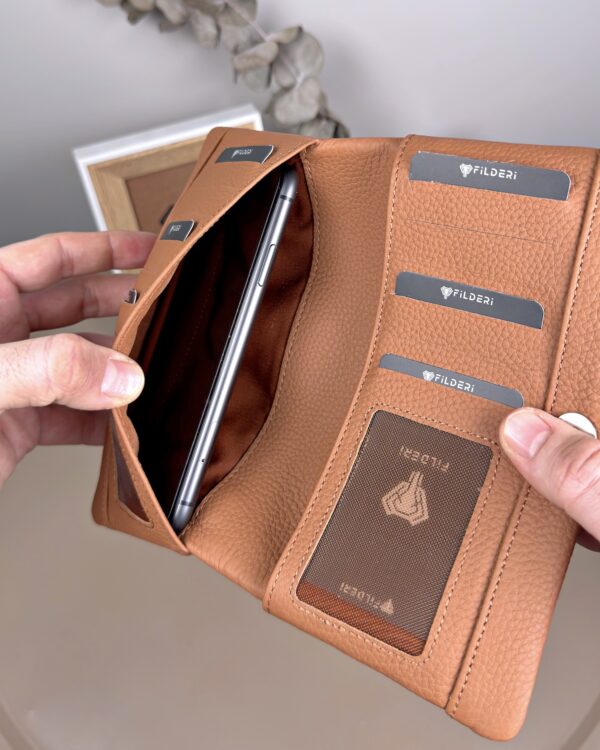 Telefon Bölmeli Cüzdan – Hakiki Deri, Kartlıklı, Taba | 2134