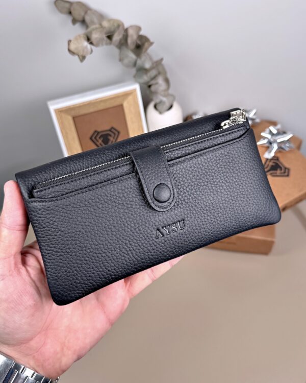 Telefon Bölmeli Cüzdan – Hakiki Deri, Kartlıklı, Siyah | 2134