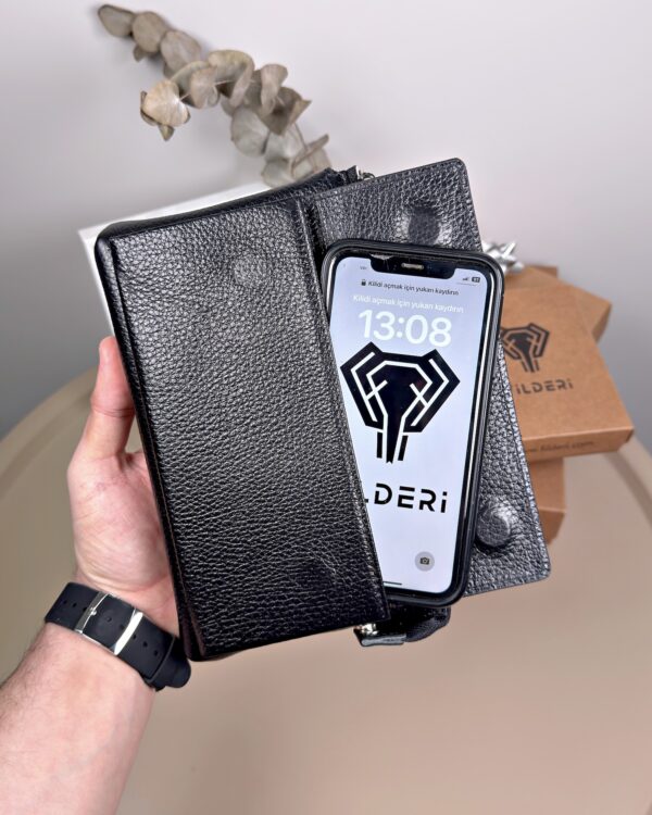 Hakiki Deri Erkek El Çantası – Parlak Siyah | 2124