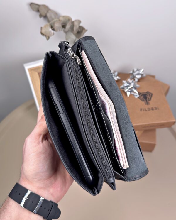 Kadın Hakiki Deri El Çantası – Çok Gözlü, Siyah | 2135