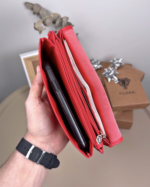 Kadın Hakiki Deri El Çantası – Çok Gözlü, Kırmızı | 2135