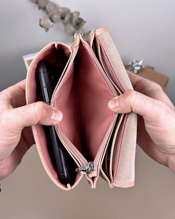 Kadın Hakiki Deri El Çantası – Çok Gözlü, Pudra | 2135