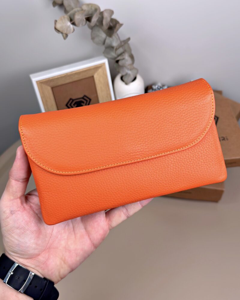 Kadın Hakiki Deri El Çantası – Çok Gözlü, Turuncu | 2135