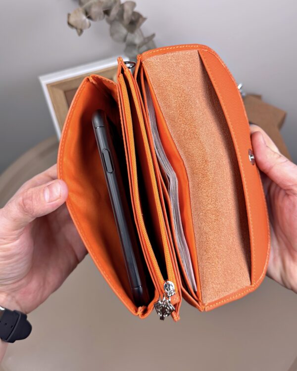 Kadın Hakiki Deri El Çantası – Çok Gözlü, Turuncu | 2135