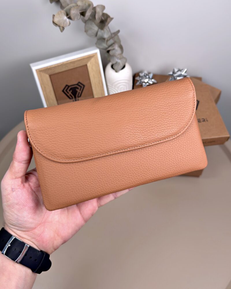 Kadın Hakiki Deri El Çantası – Çok Gözlü, Taba | 2135