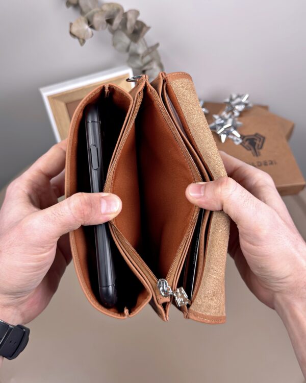 Kadın Hakiki Deri El Çantası – Çok Gözlü, Taba | 2135