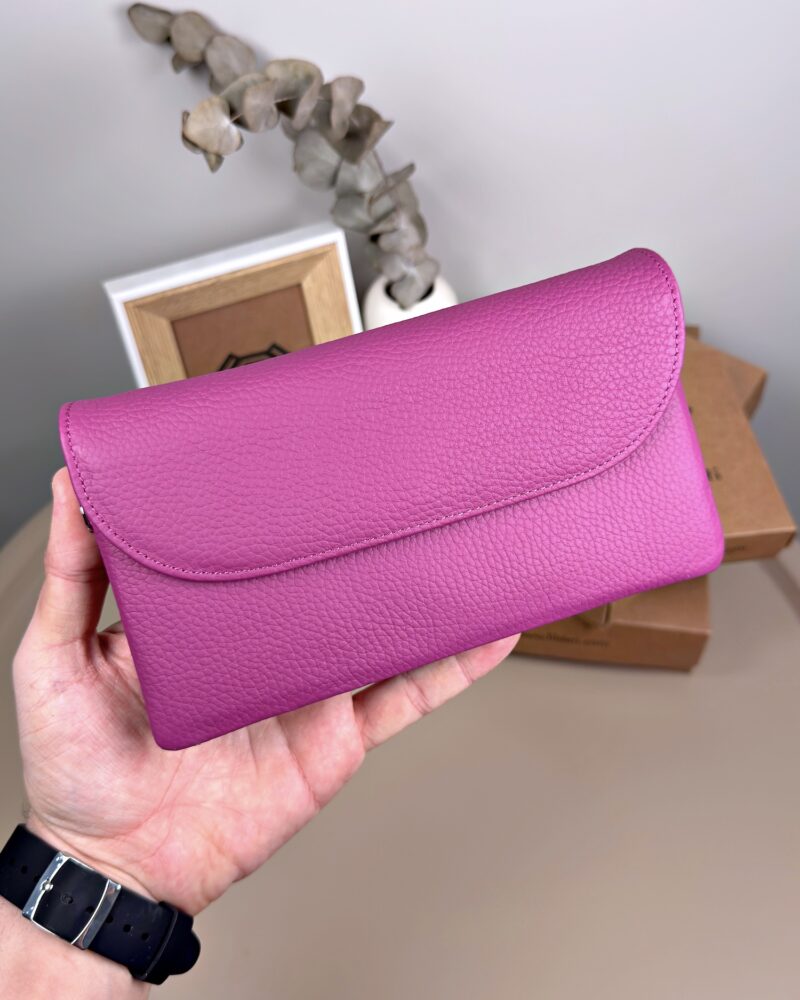 Kadın Hakiki Deri El Çantası – Çok Gözlü, Fuşya | 2135