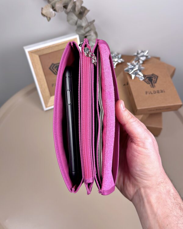 Kadın Hakiki Deri El Çantası – Çok Gözlü, Fuşya | 2135