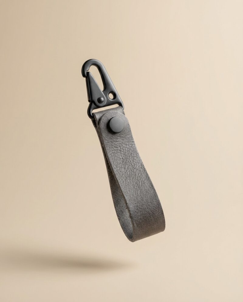 Hakiki Deri Anahtarlık Gri – Karabina Klipsli