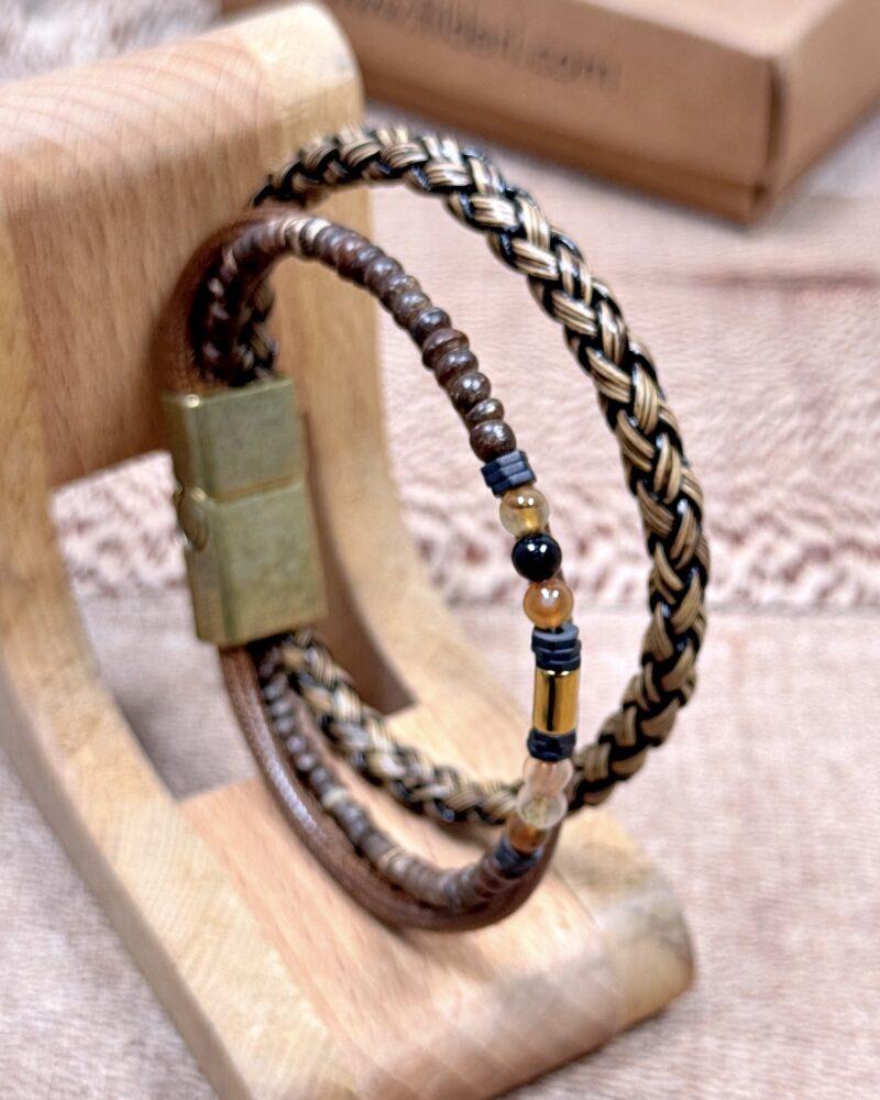 Taşlı Örgülü Bileklik Taba Renk