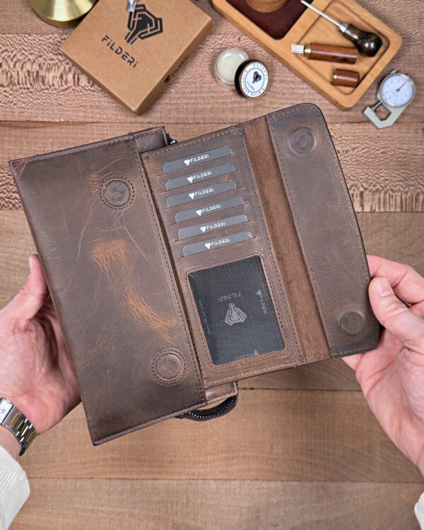 Hakiki Deri Erkek El Çantası – Çekmeli Kartlık, Kahve | 2137
